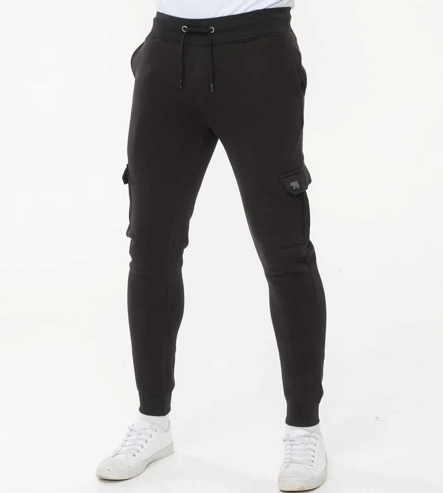 Men's Black Joggers With Cargo Pocket and Ribbed Cuffs (TILDEN 2)