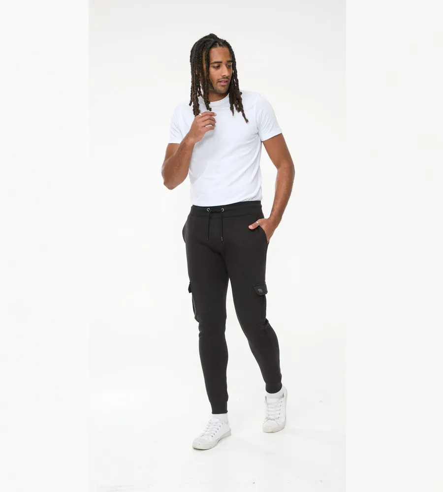 Men's Black Joggers With Cargo Pocket and Ribbed Cuffs (TILDEN 2)