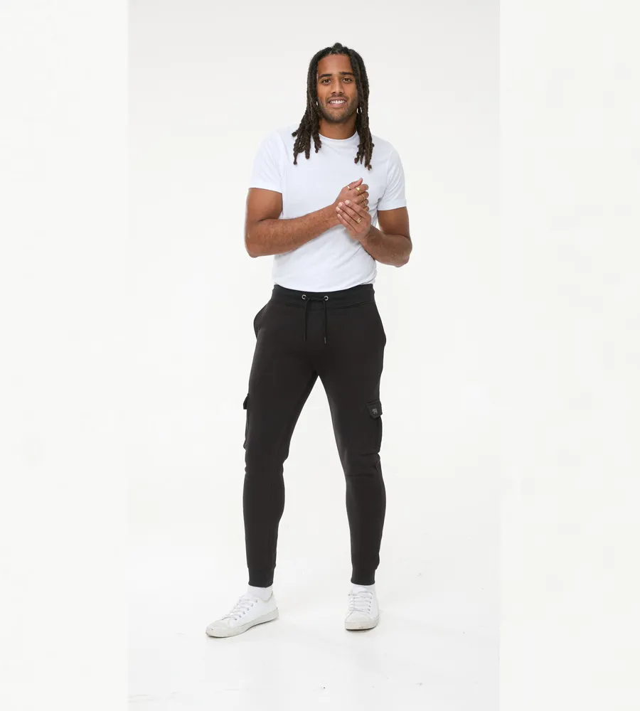 Men's Black Joggers With Cargo Pocket and Ribbed Cuffs (TILDEN 2)