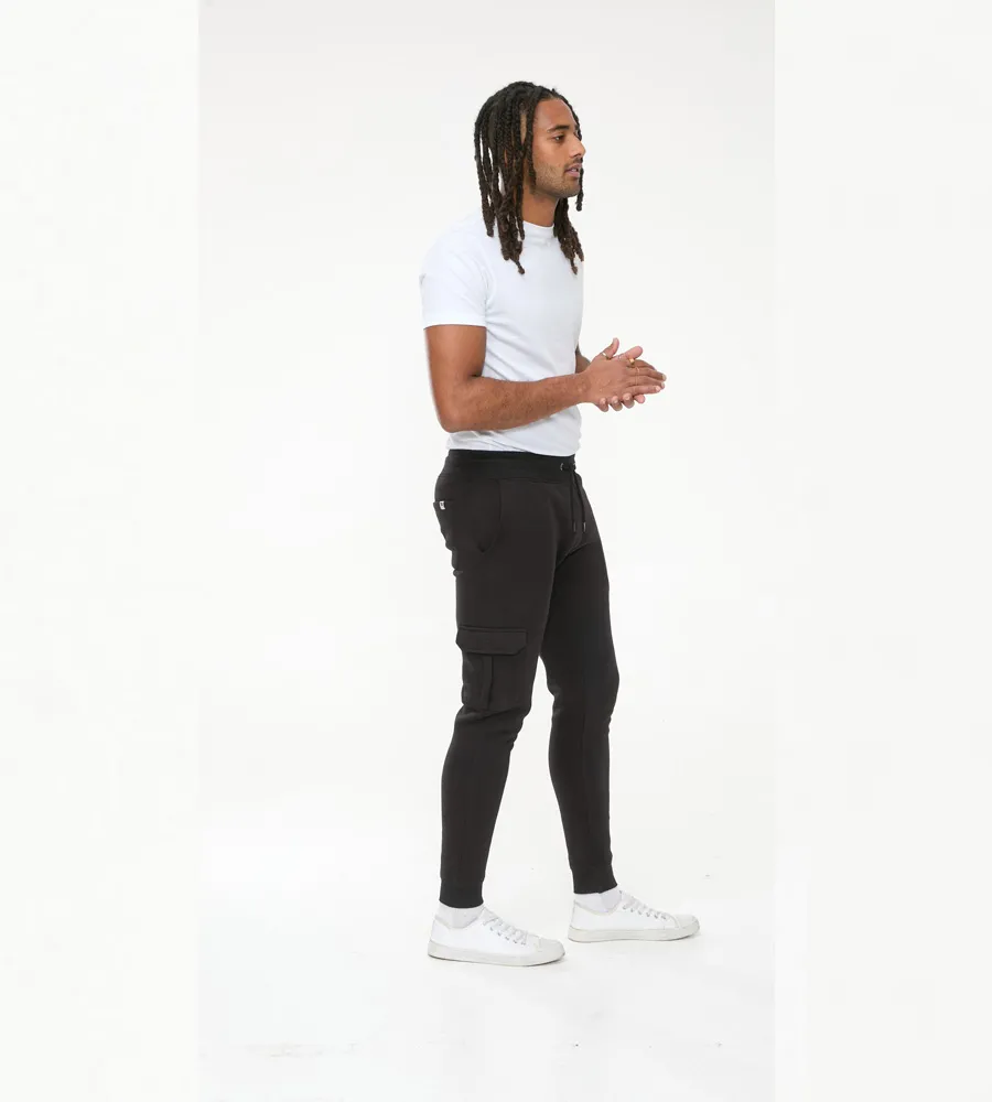 Men's Black Joggers With Cargo Pocket and Ribbed Cuffs (TILDEN 2)