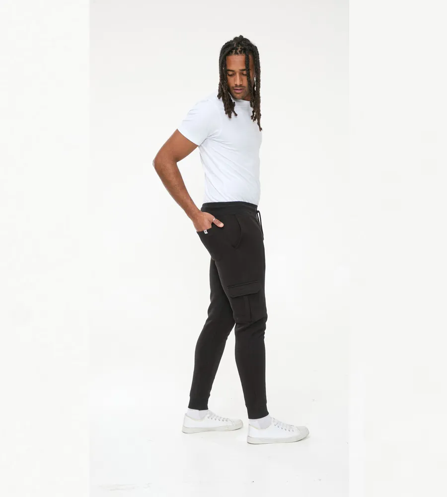 Men's Black Joggers With Cargo Pocket and Ribbed Cuffs (TILDEN 2)