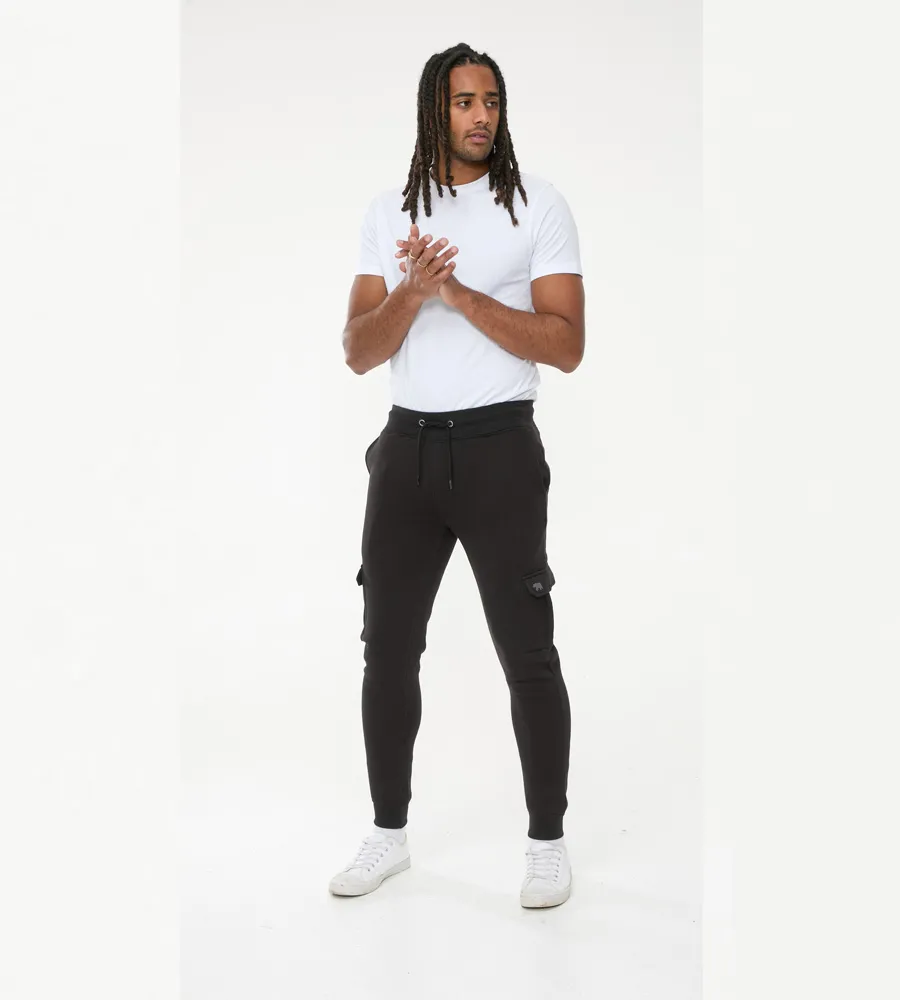 Men's Black Joggers With Cargo Pocket and Ribbed Cuffs (TILDEN 2)