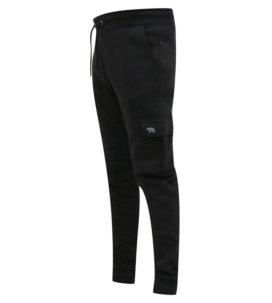 D555 Tall Mens Black Joggers Cargo Pocket Ribbed Cuffs Tilden 2