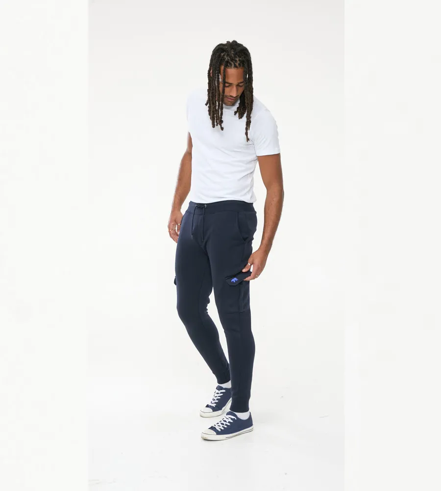 D555 Tall Mens Navy Joggers Cargo Pockets Ribbed Cuffs Tilden 1