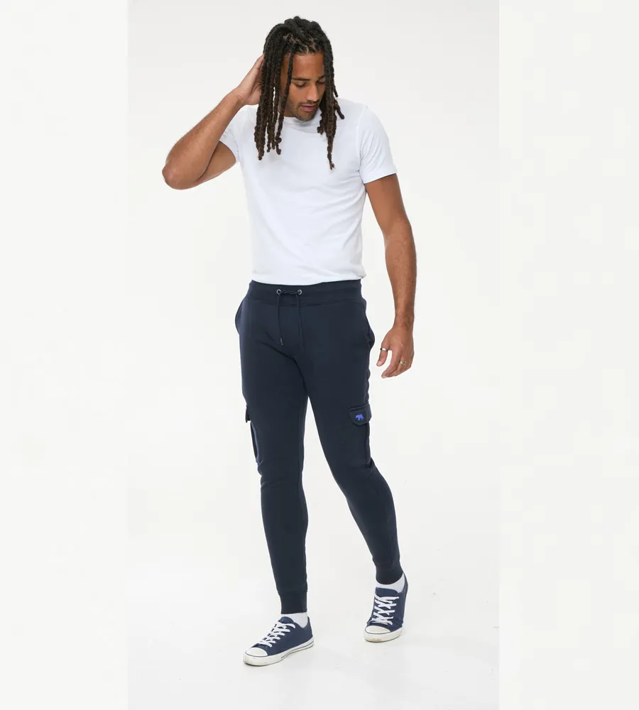 D555 Tall Mens Navy Joggers Cargo Pockets Ribbed Cuffs Tilden 1