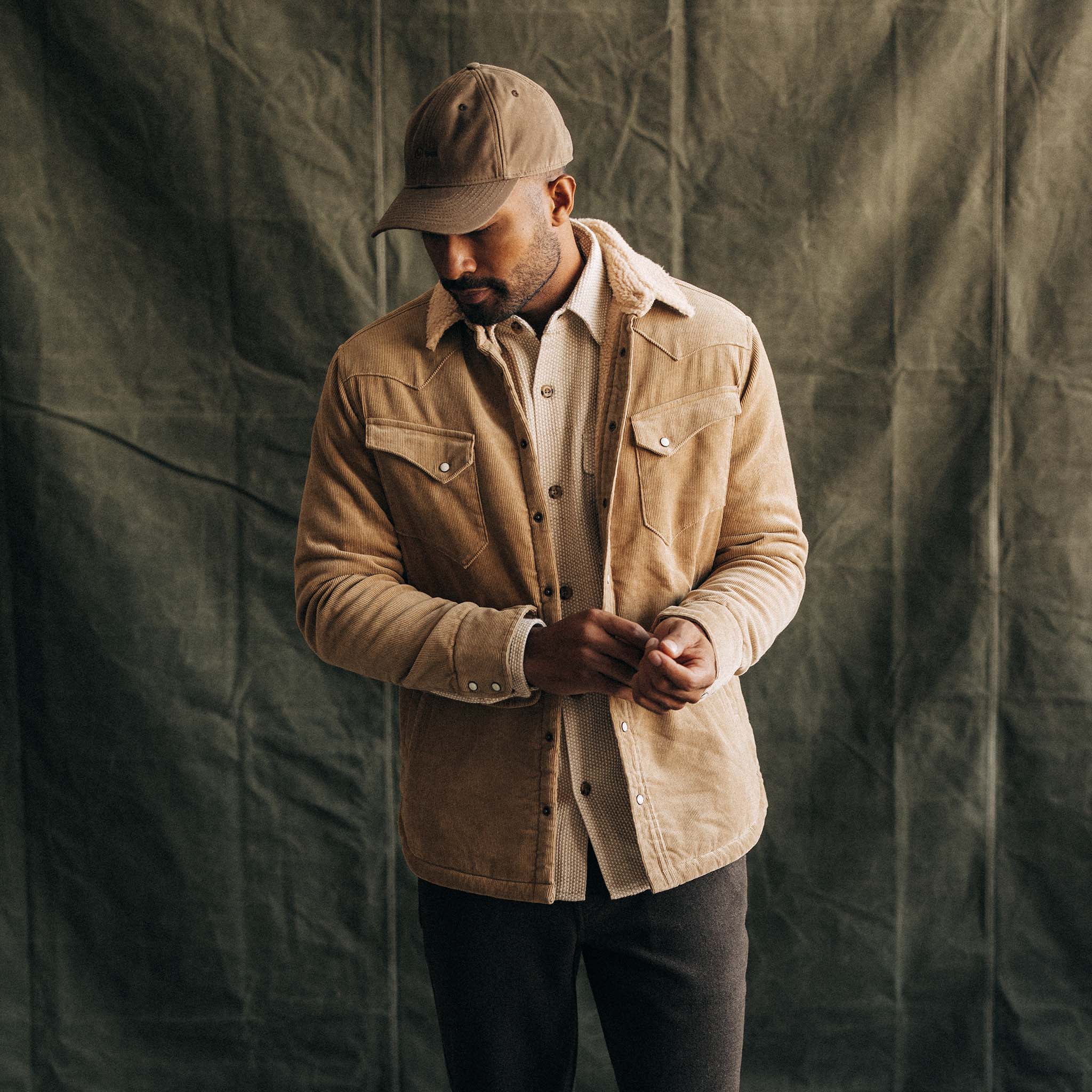 Dark Khaki Corduroy Western Shirt Jacket