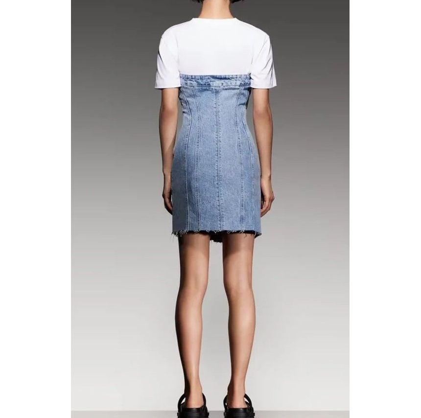 Denim Mini Sheath Dress - Strapless KK12