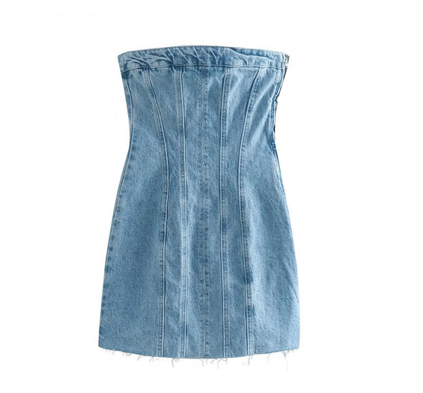 Denim Mini Sheath Dress - Strapless KK12