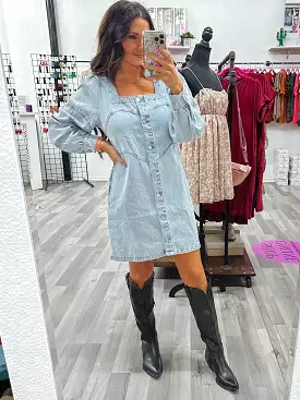 Denim Square Neck Dress