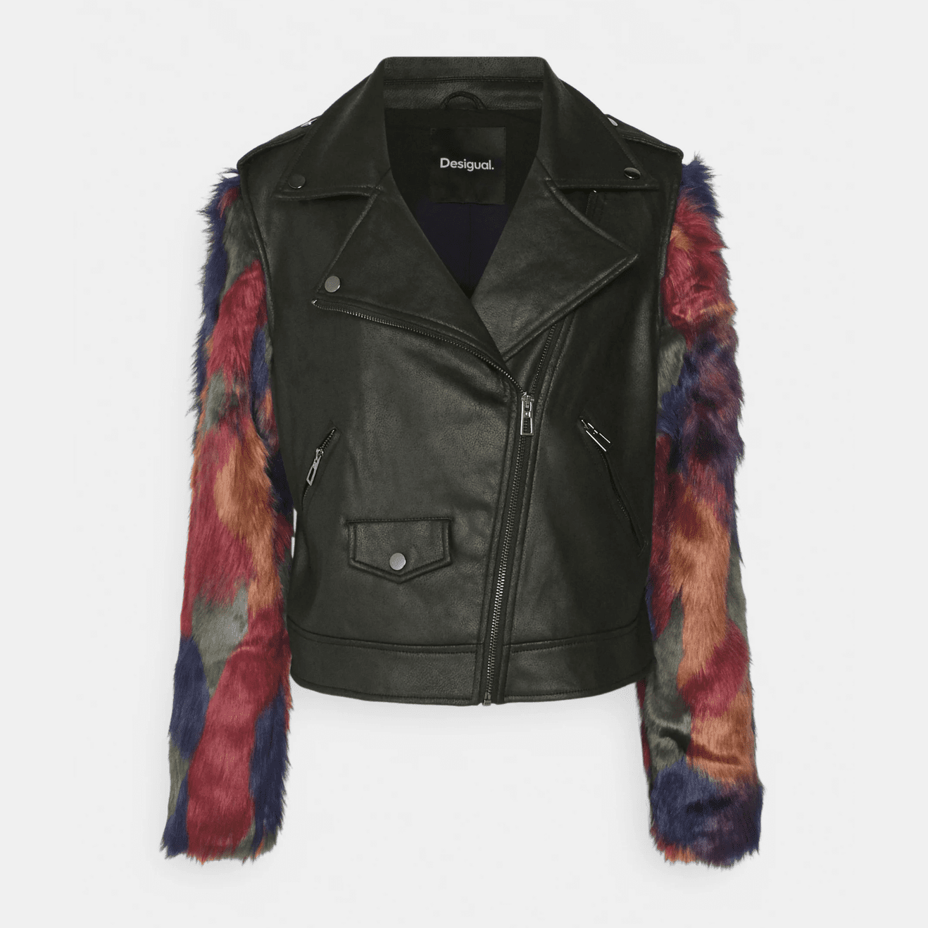 Desigual Austin Faux Leather Jacket with Removable Fur Sleeves