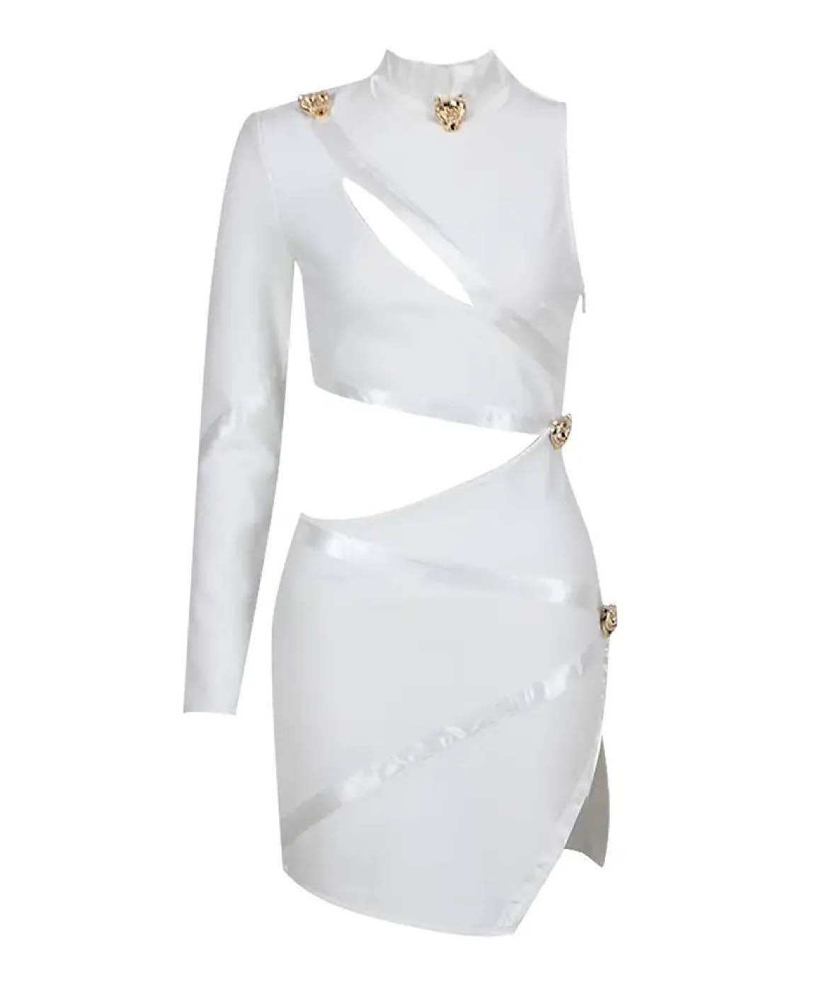 Detailed Cutout White Mini Dress