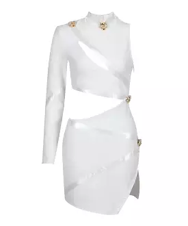 Detailed Cutout White Mini Dress