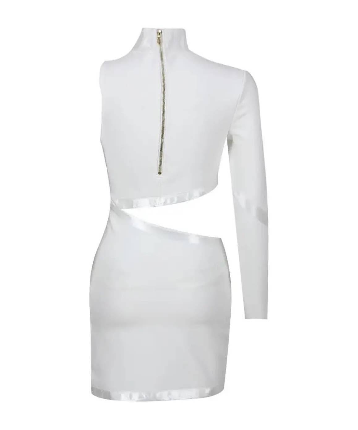 Detailed Cutout White Mini Dress