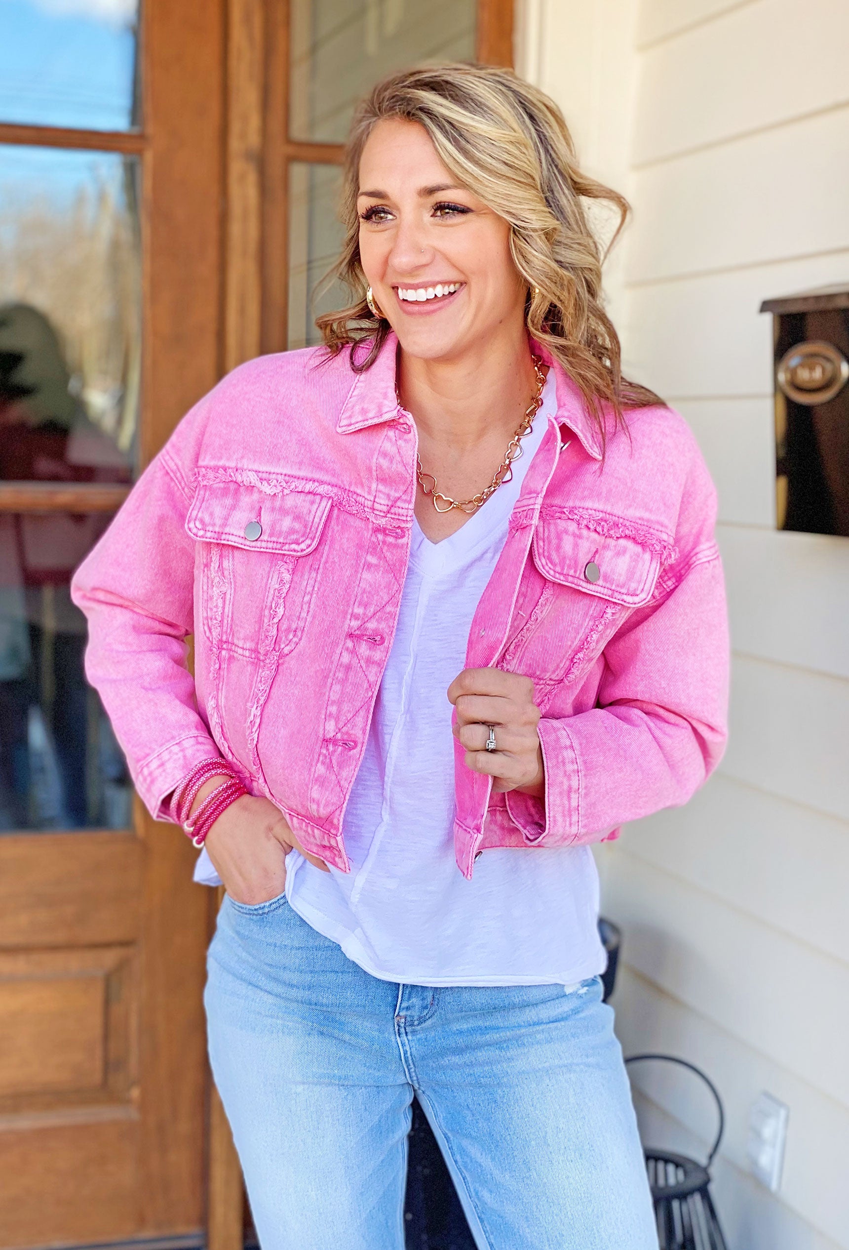 Discover the Pink Denim Jacket with Detailed Explanations