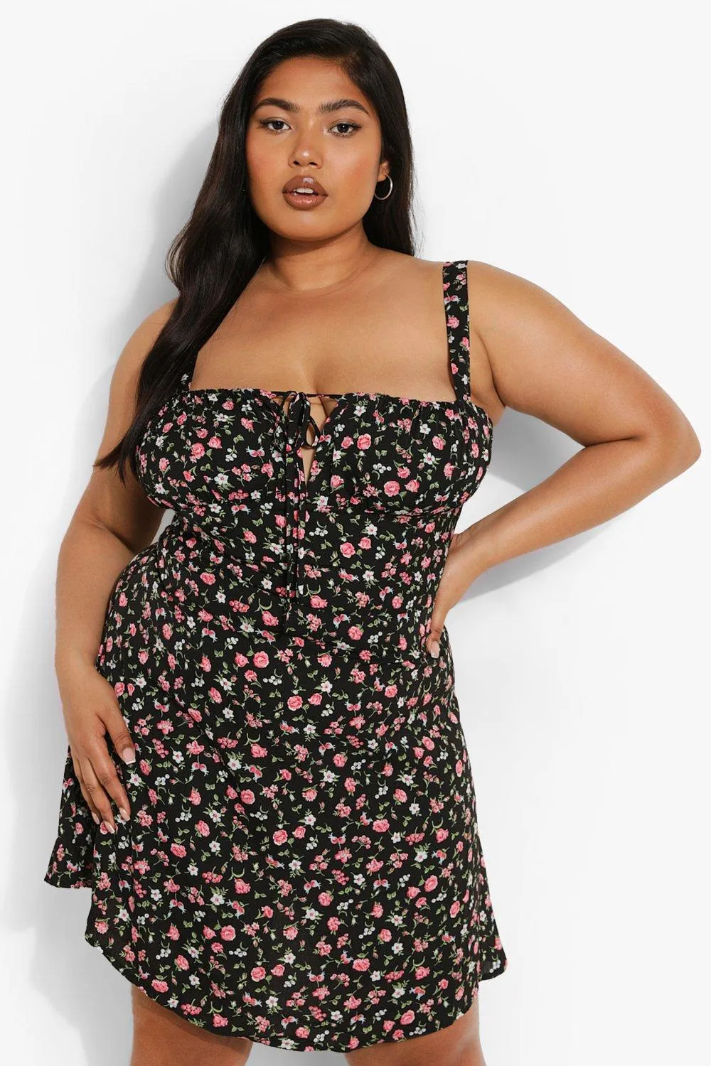 Ditsy Floral Corset Mini Dress Plus Size