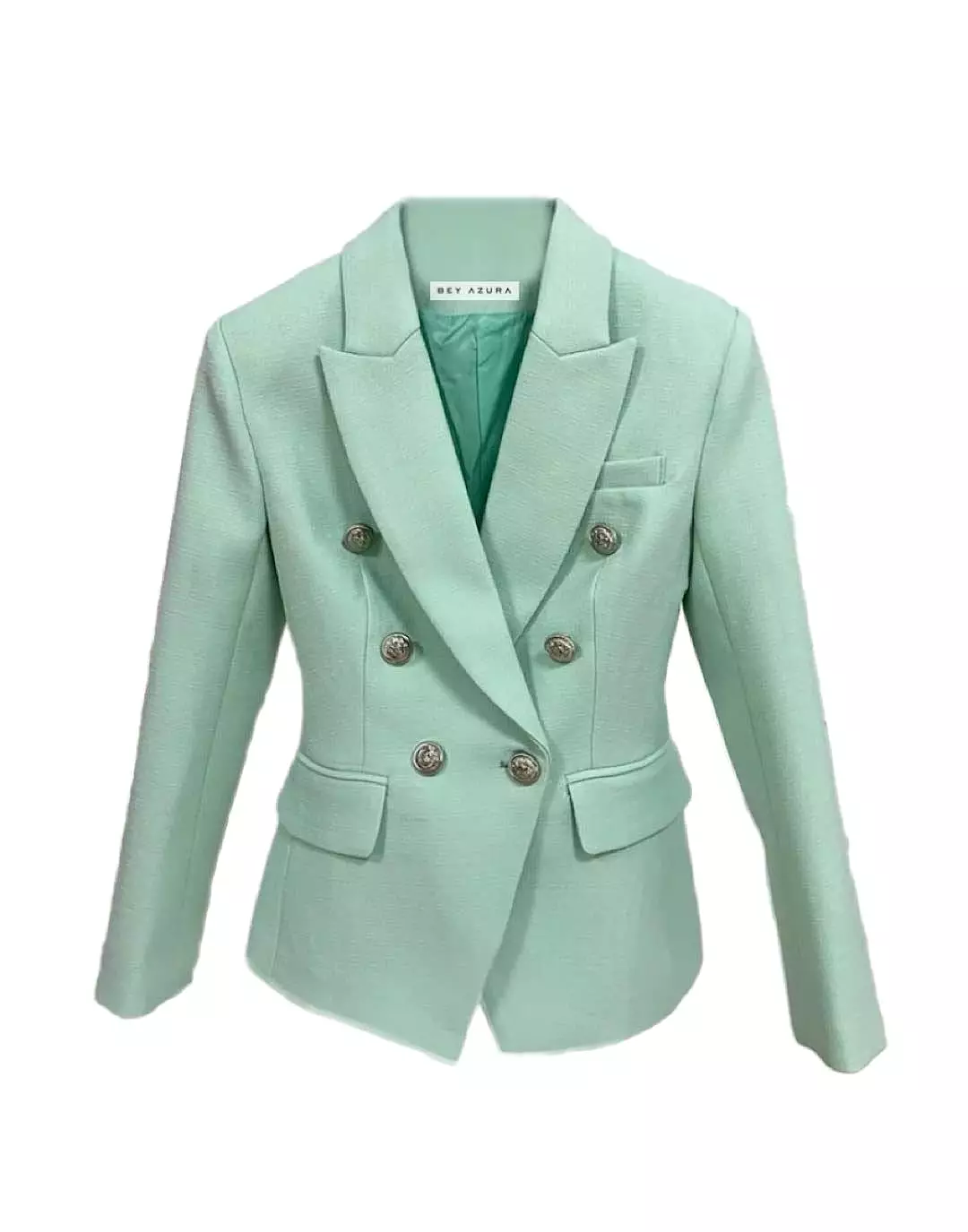 Double Breasted Blazer in Mint Green Silver with Button Detail