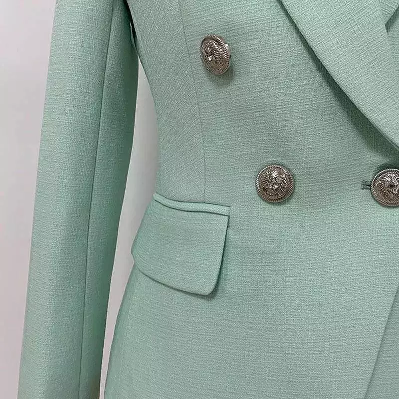 Double Breasted Blazer in Mint Green Silver with Button Detail