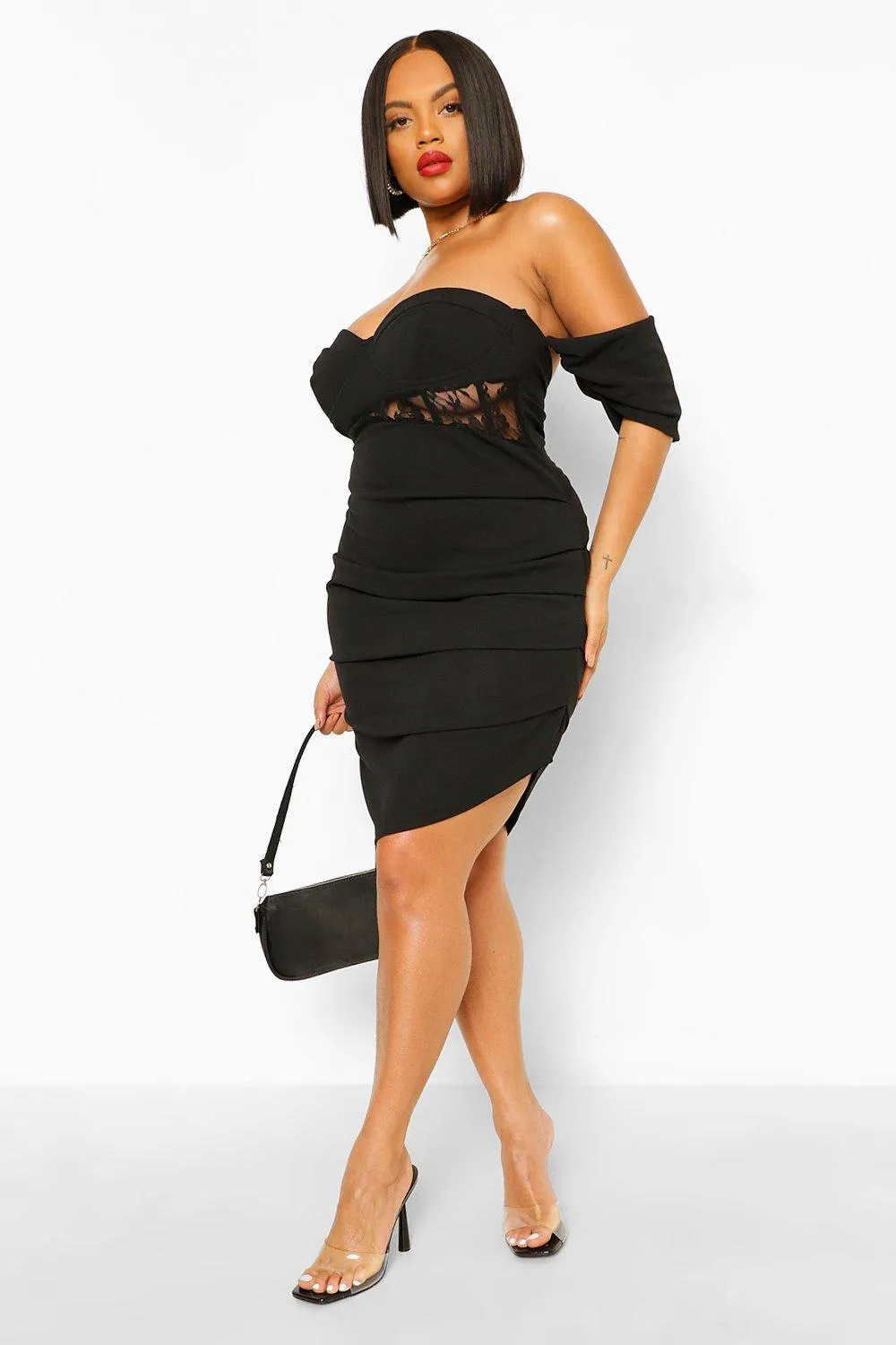 Drape Sleeve Midi Dress with Plus Size Corset