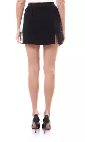 Elastic Waist Black A-Line Mini Skirt With Slits - Shop Now