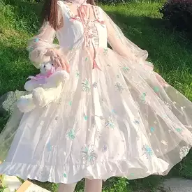 Elegant Fairy Dress with Lolita Embroidery and Shiny Chiffon - MK0829