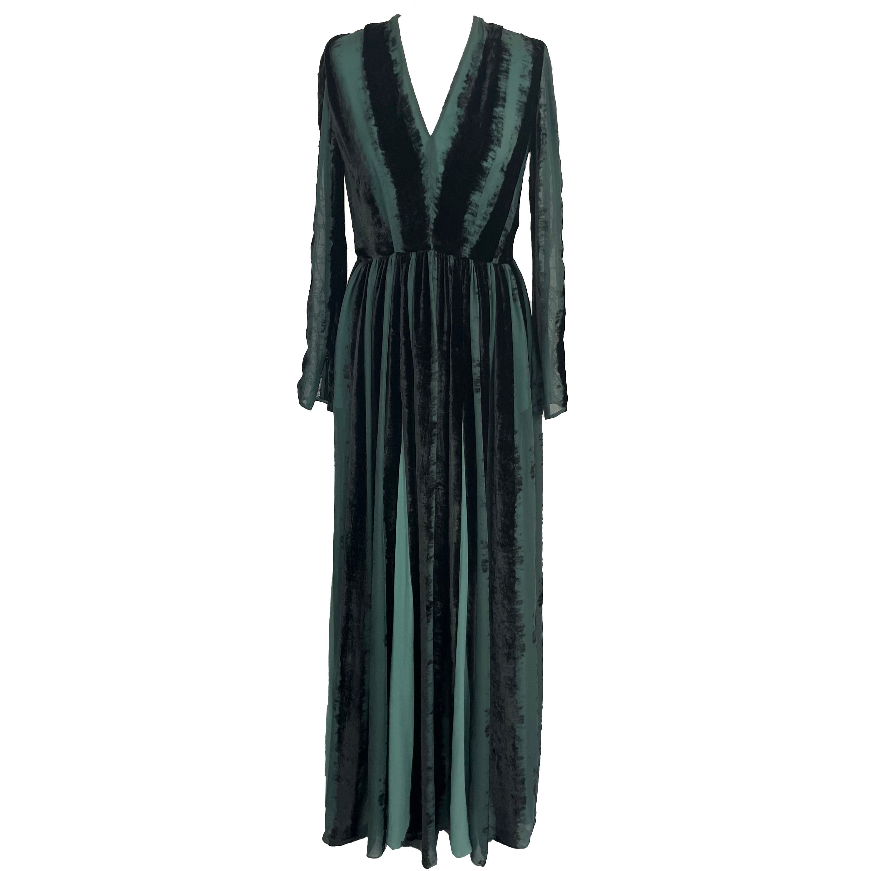 Elie Saab Sea Green Black Velvet Maxi Dress XXS