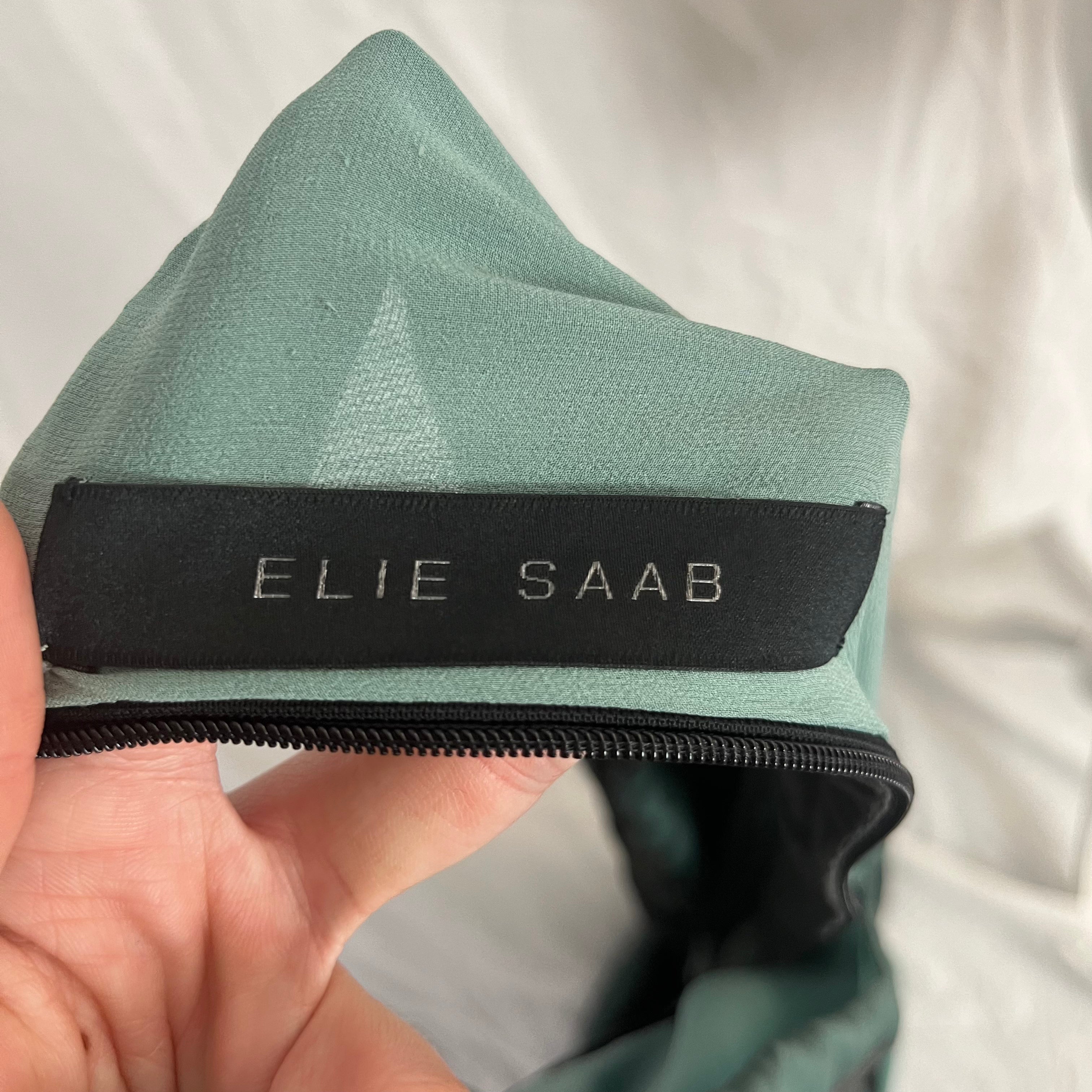 Elie Saab Sea Green Black Velvet Maxi Dress XXS