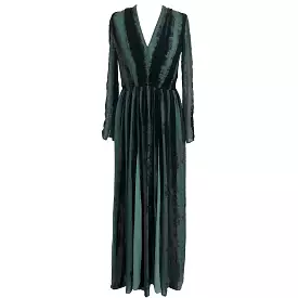 Elie Saab Sea Green Black Velvet Maxi Dress XXS