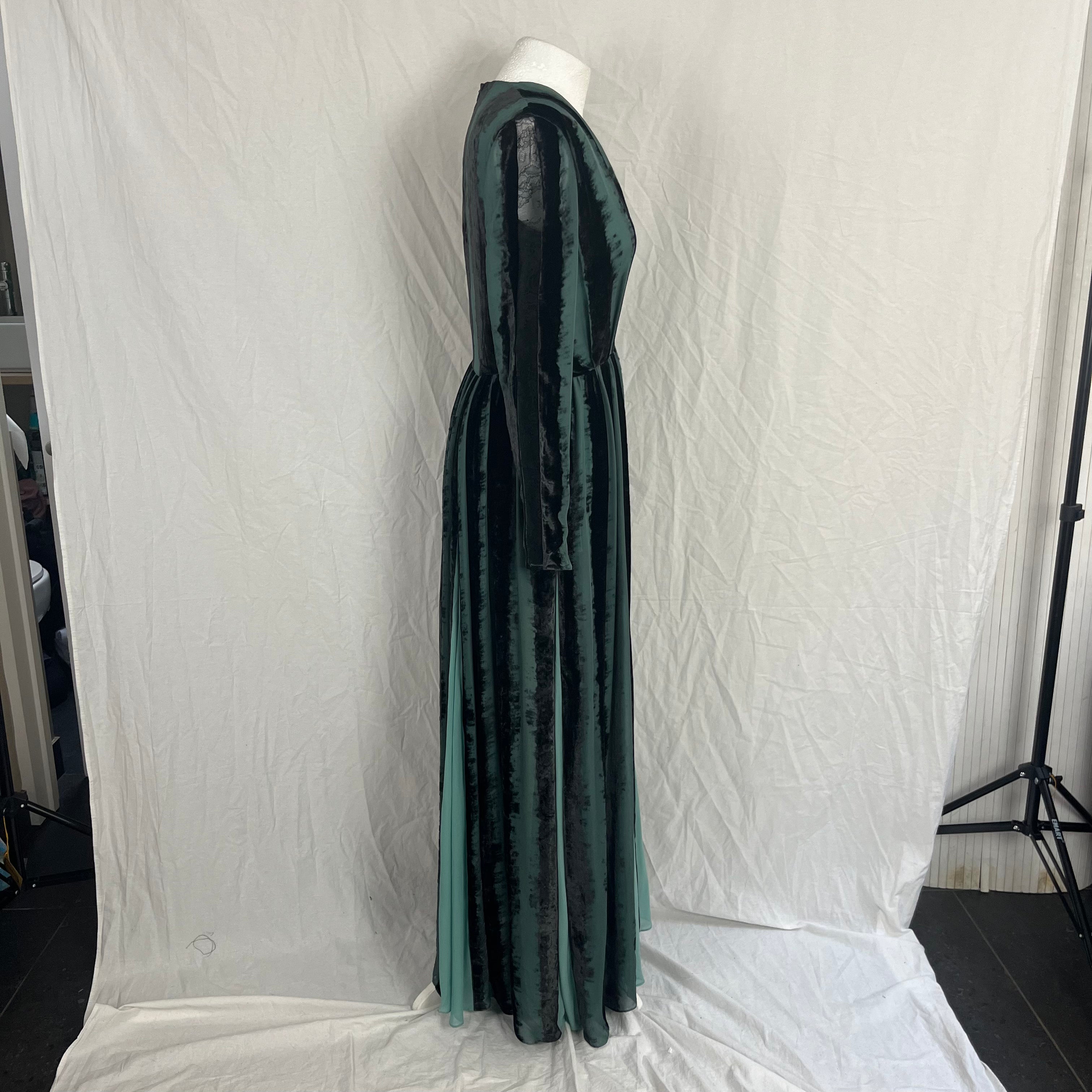 Elie Saab Sea Green Black Velvet Maxi Dress XXS