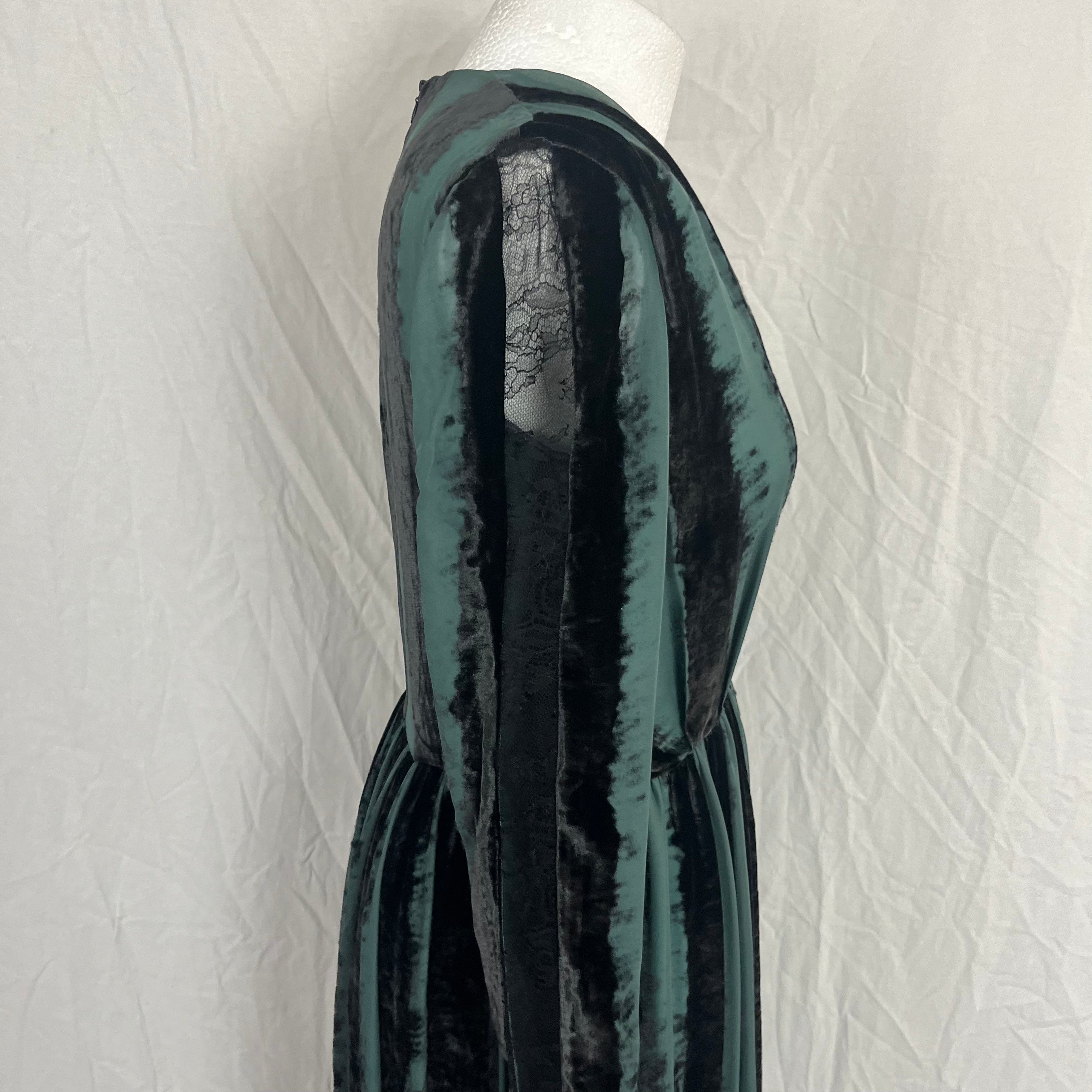 Elie Saab Sea Green Black Velvet Maxi Dress XXS