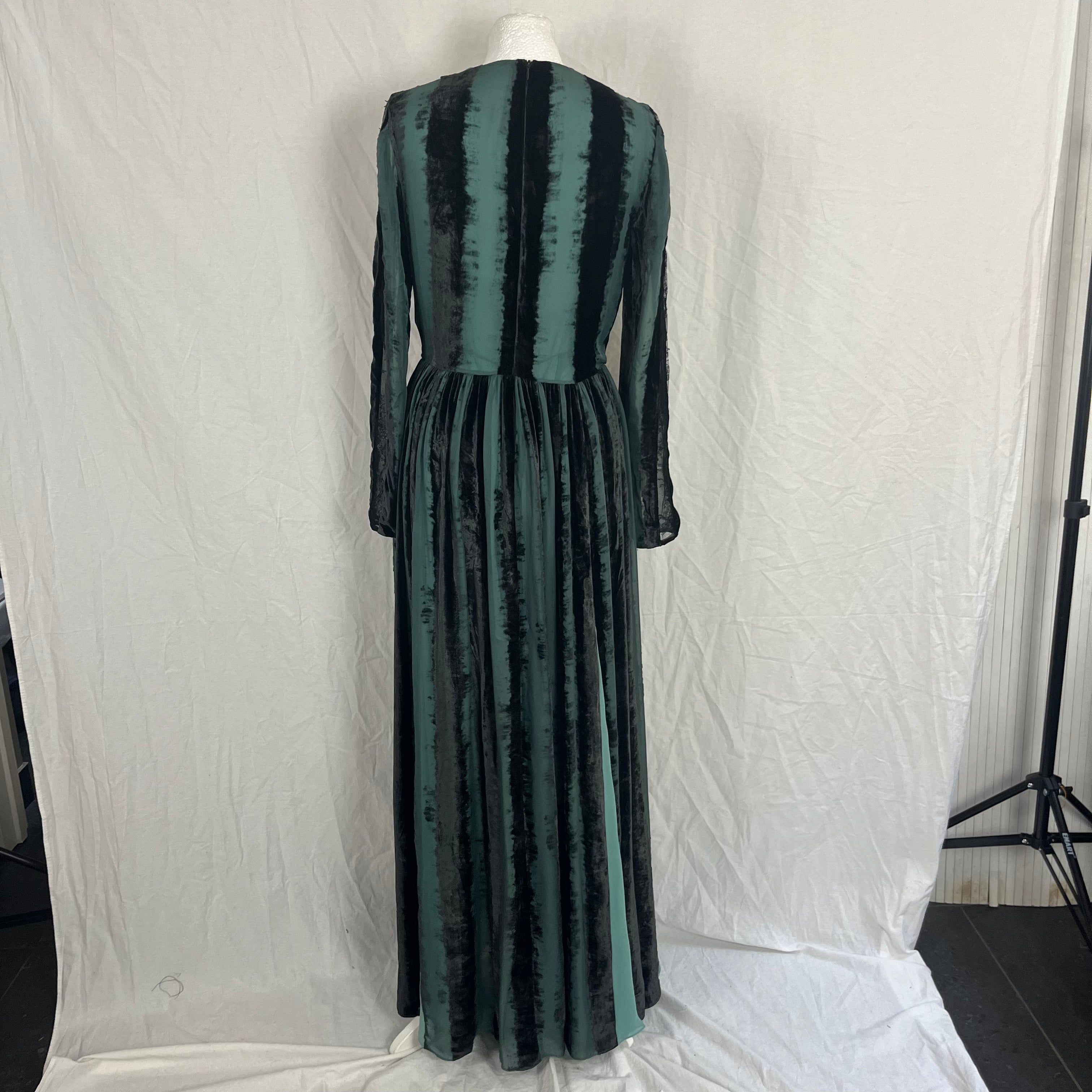 Elie Saab Sea Green Black Velvet Maxi Dress XXS