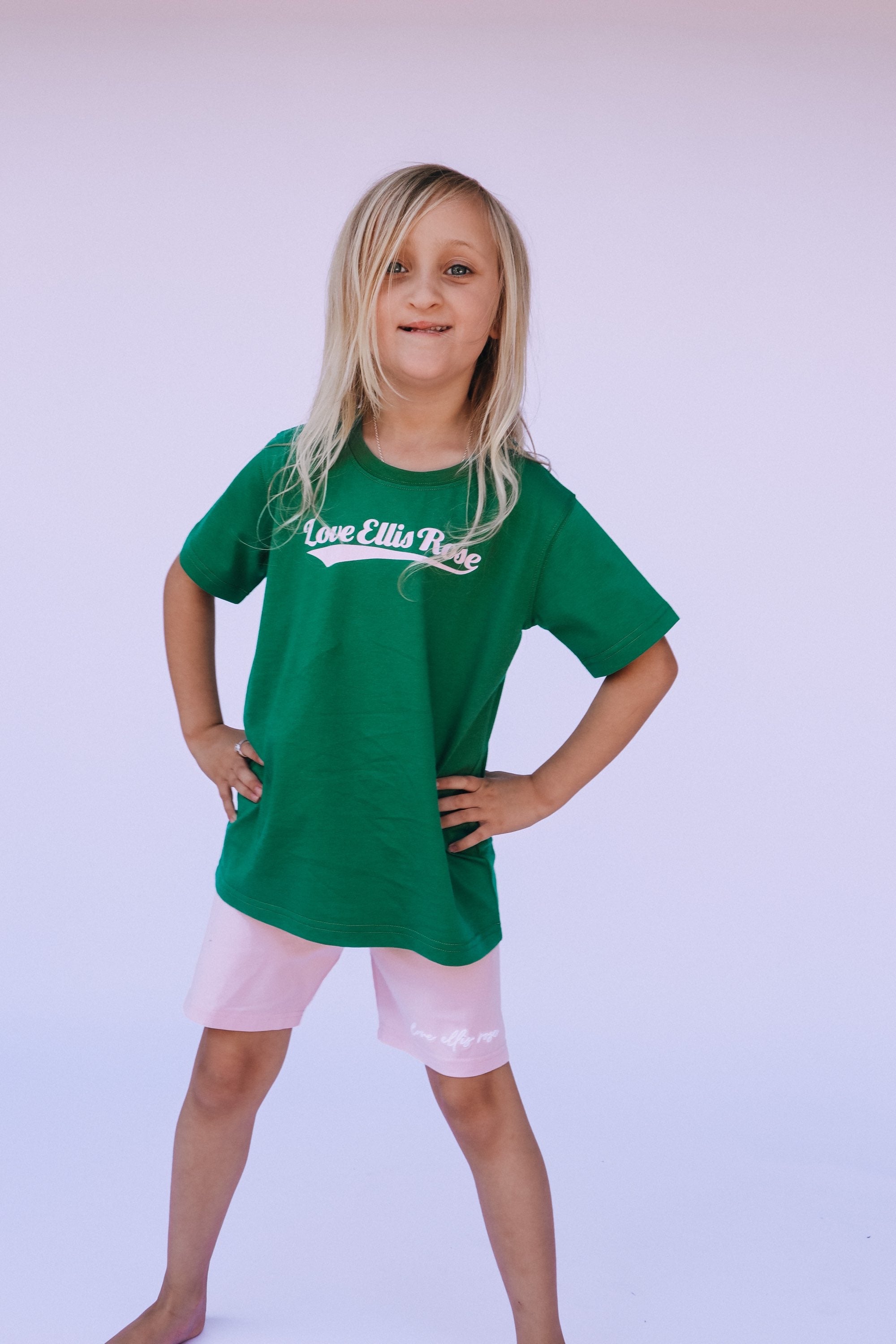 Ellis Rose Graphic Kids Tee - Green Pink - Buy now.