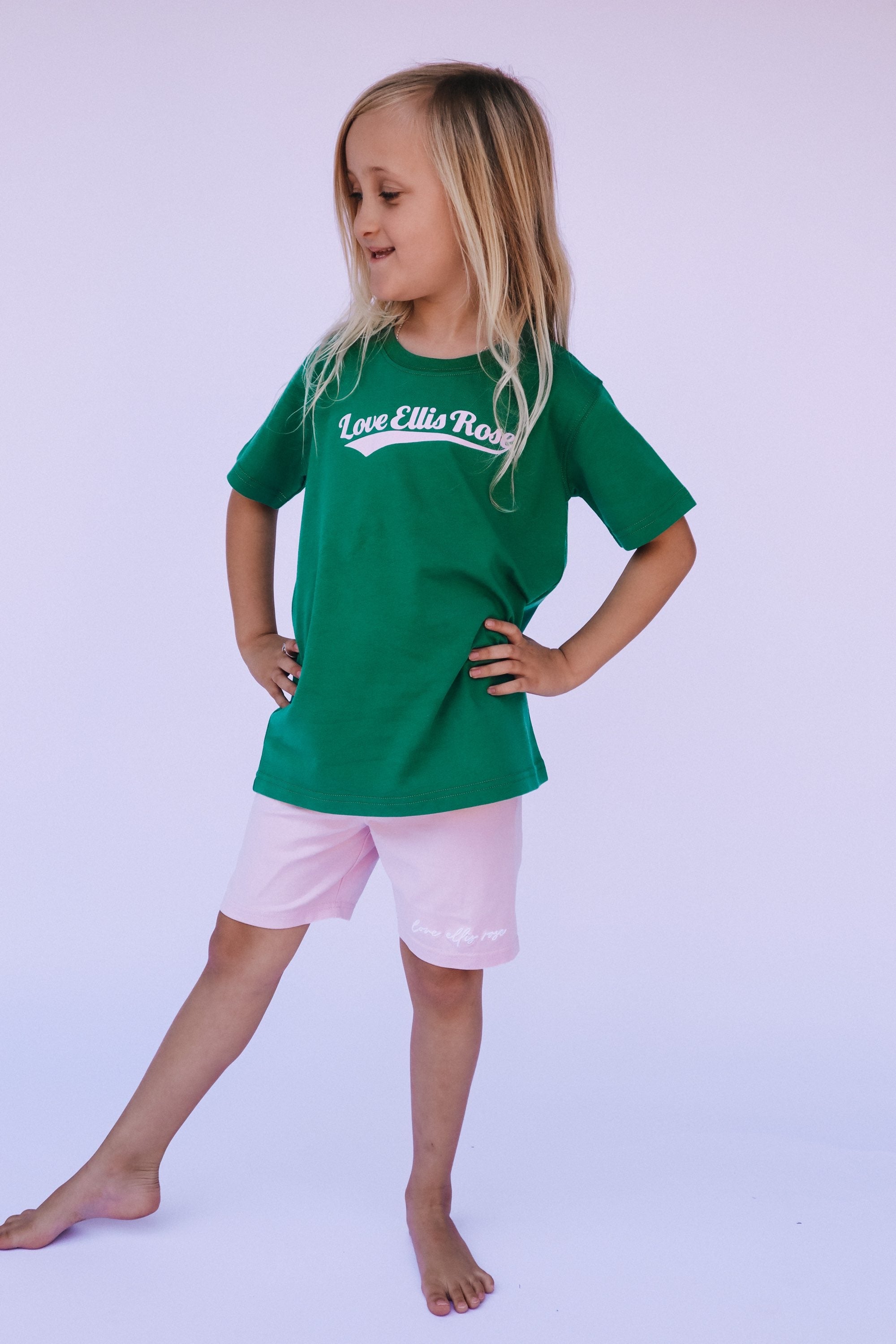 Ellis Rose Graphic Kids Tee - Green Pink - Buy now.