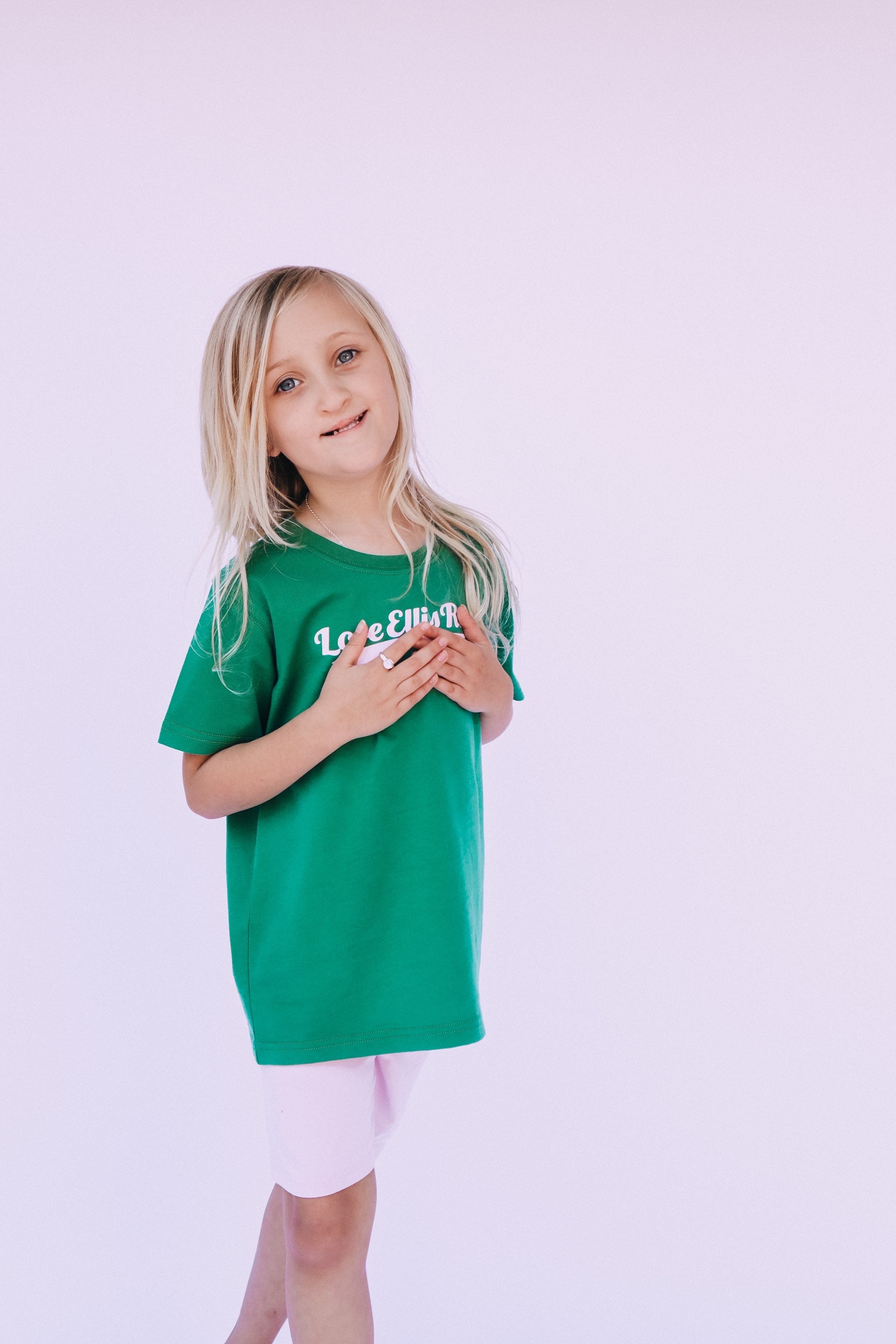 Ellis Rose Graphic Kids Tee - Green Pink - Buy now.