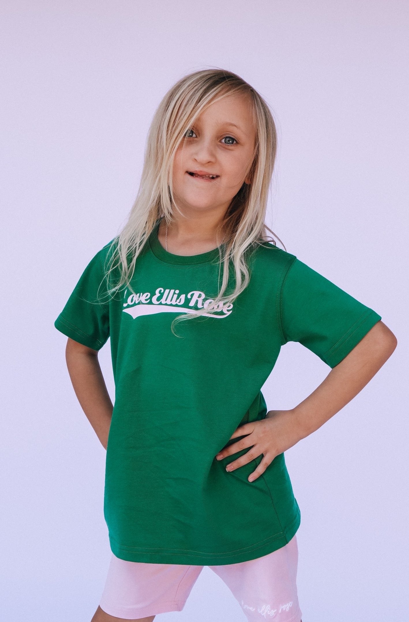 Ellis Rose Graphic Kids Tee - Green Pink - Buy now.