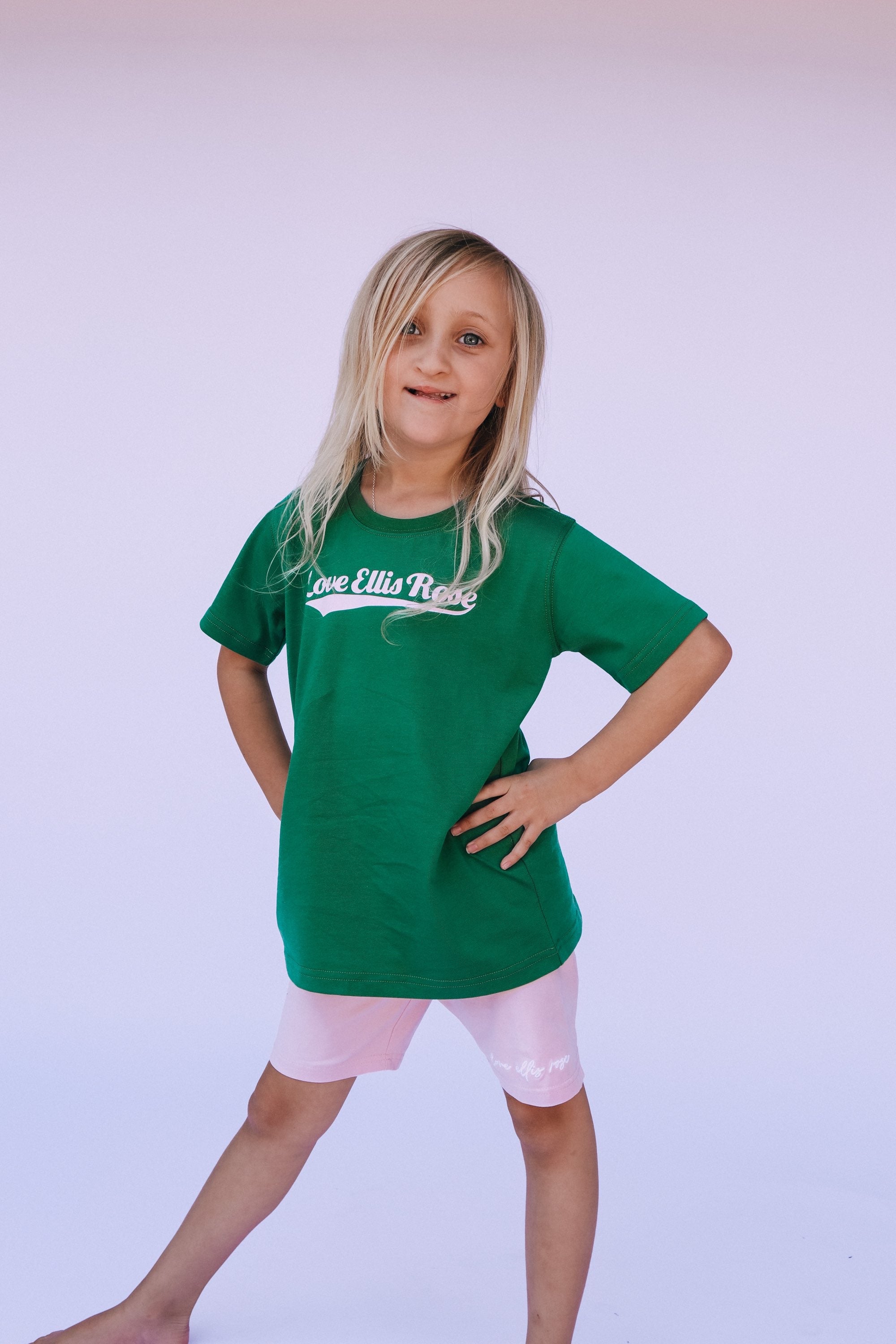 Ellis Rose Graphic Kids Tee - Green Pink - Buy now.