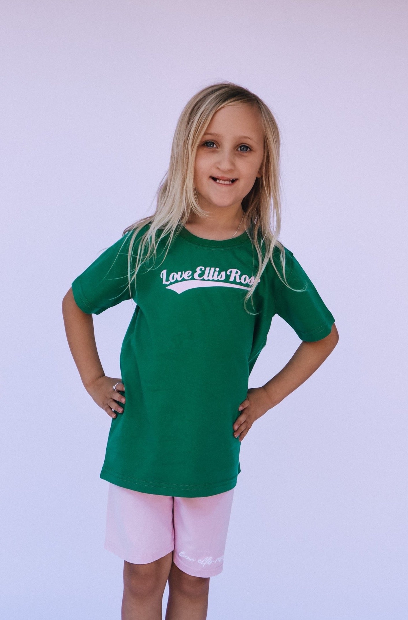 Ellis Rose Graphic Kids Tee - Green Pink - Buy now.