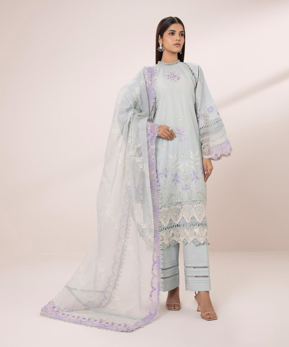 Embroidered Cambric Suit - 3 Piece