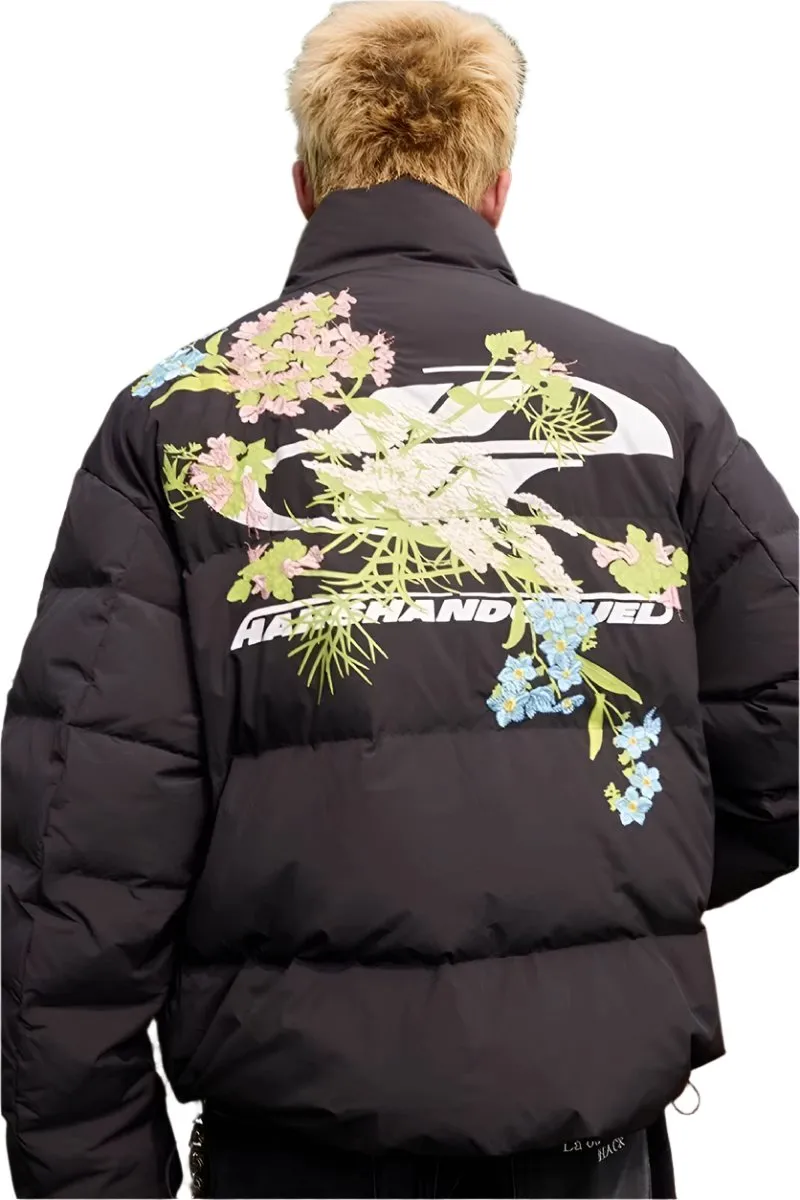 Embroidered Floral Logo Puffer Jacket