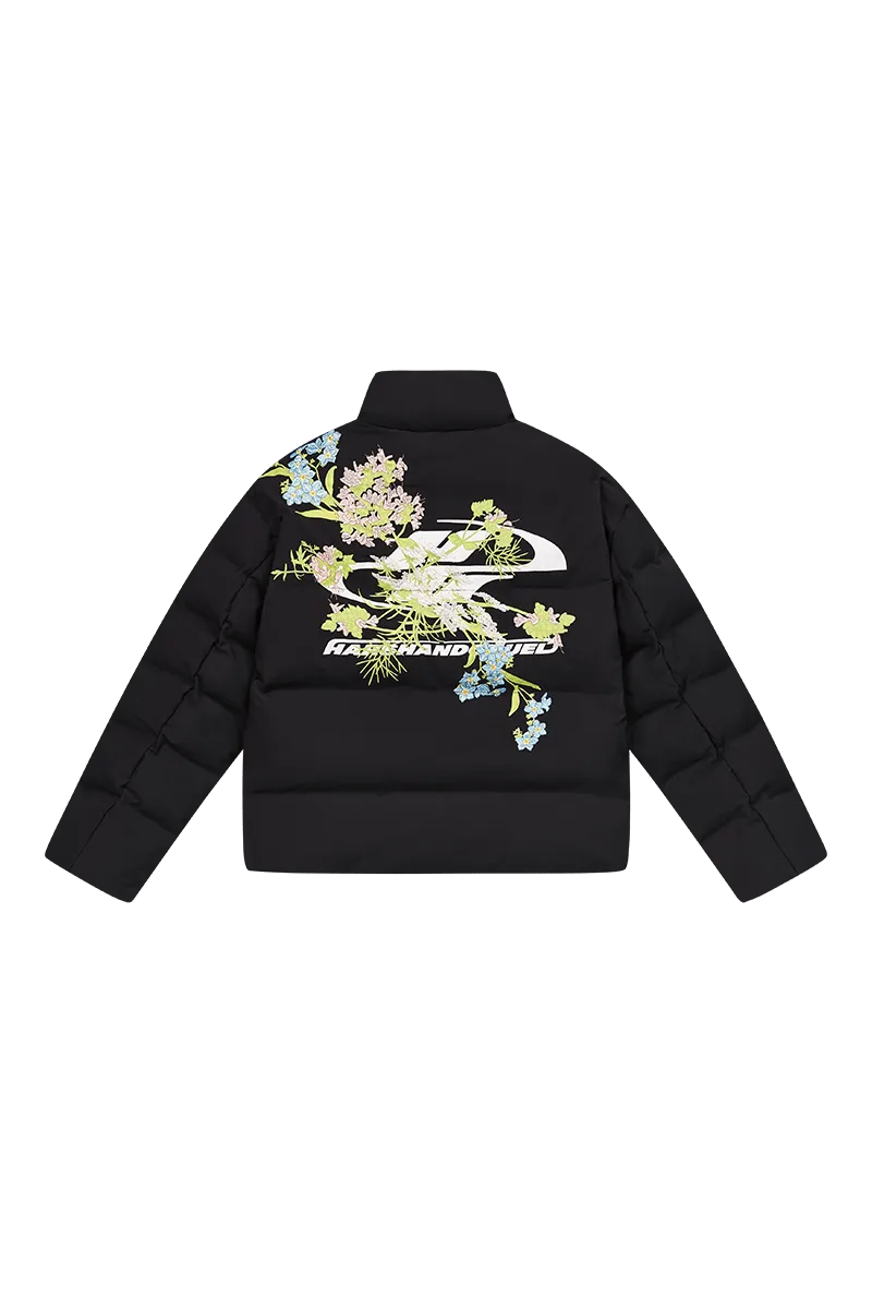 Embroidered Floral Logo Puffer Jacket