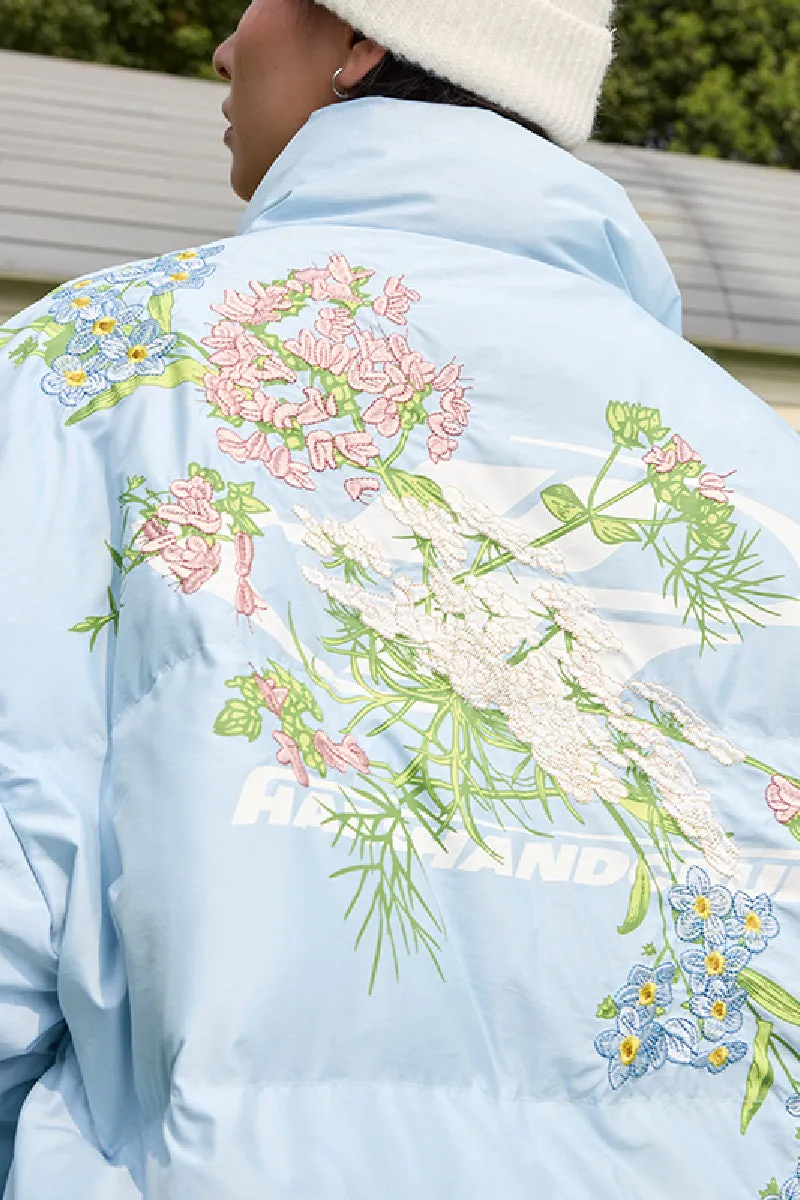 Embroidered Floral Logo Puffer Jacket