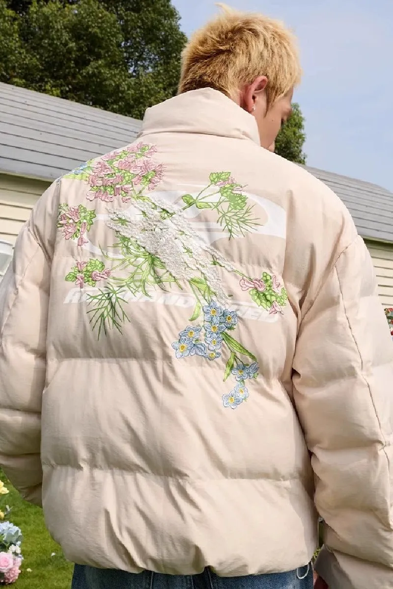 Embroidered Floral Logo Puffer Jacket