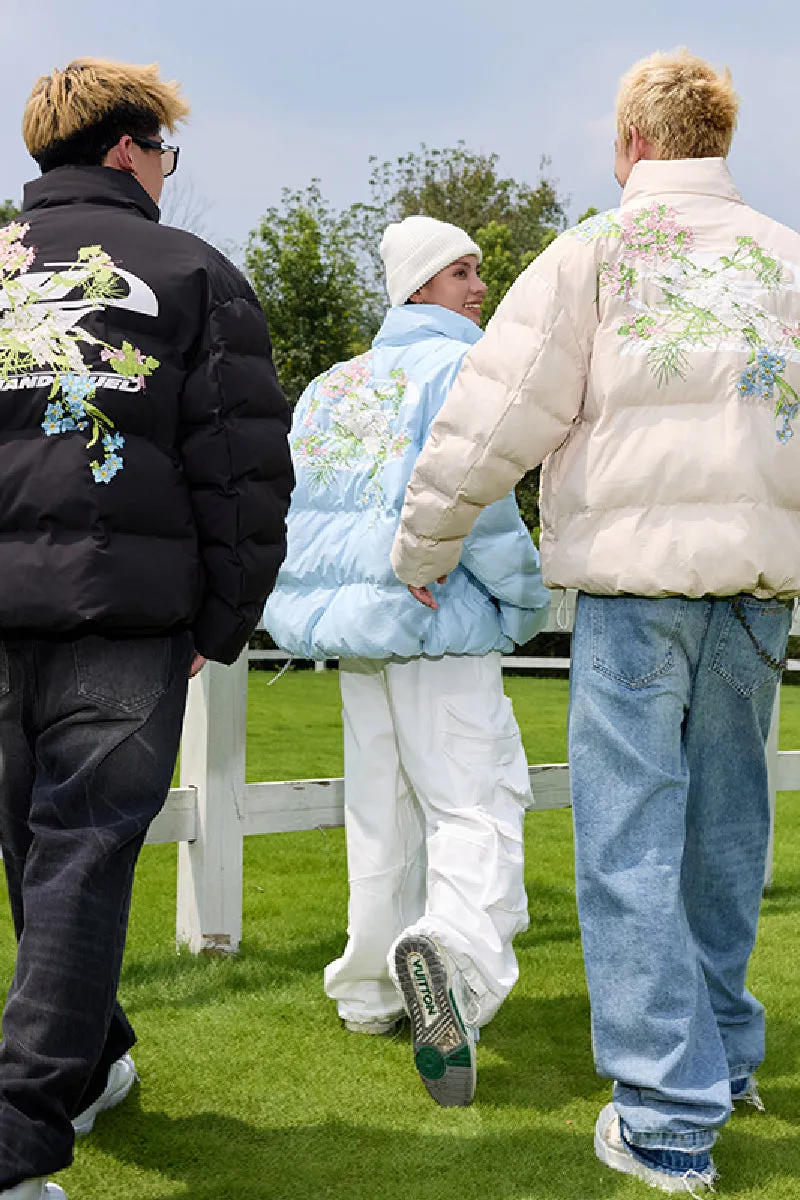 Embroidered Floral Logo Puffer Jacket