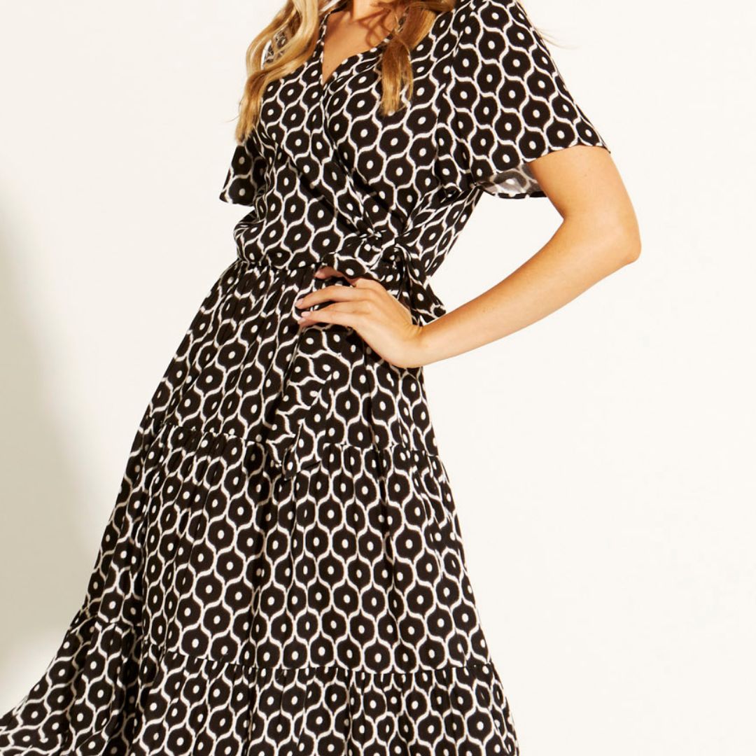 Fate Becker Levitating Wrap Dress - Black Geo