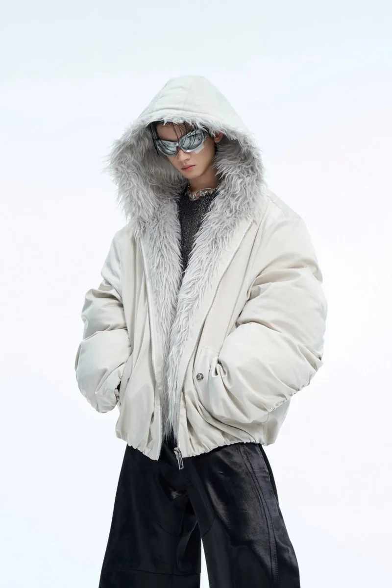 Faux Fur Hooded Baseball Puffer Jacket