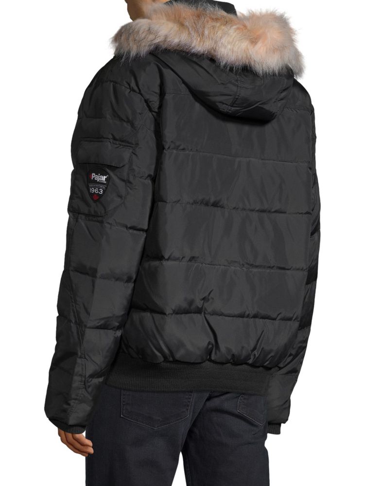 Faux Fur-Trim Down Bomber Jacket for Men - BLACK