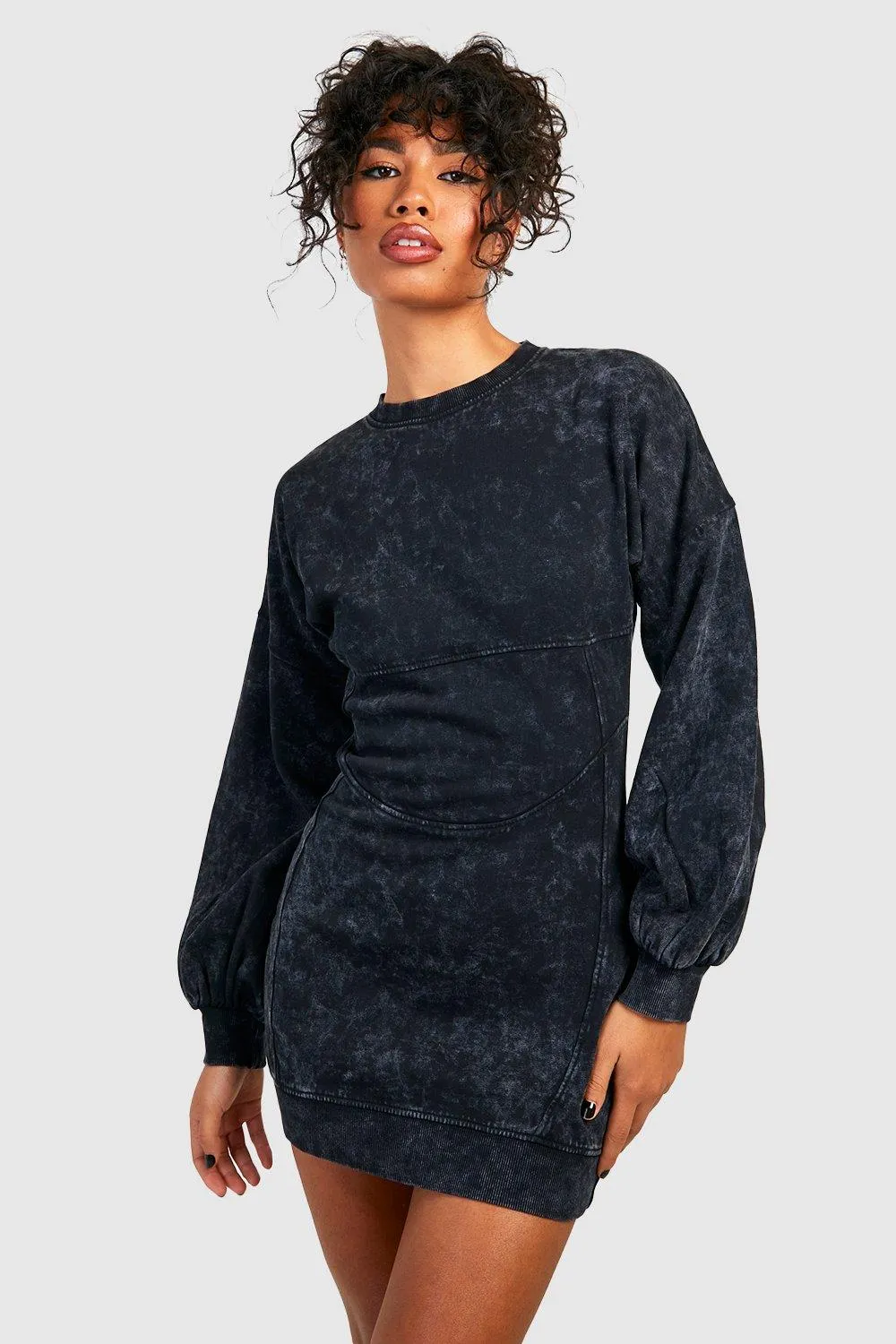 Fitted Sweatshirt Dress with Acid Wash and Corset Detail