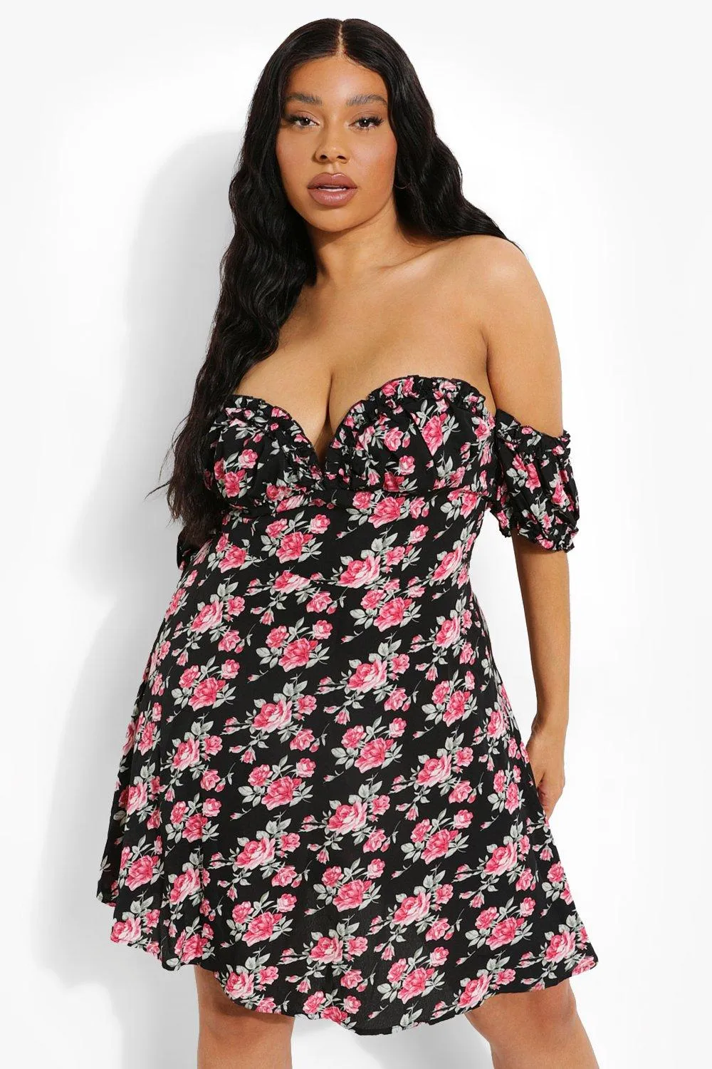 Floral Corset Ruffle Mini Dress Plus Size