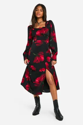 Floral Midi Milkmaid Dress with Corset Detail