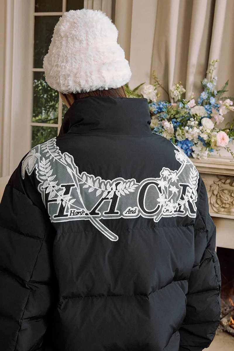 Floral Wreath Lace Embroidered Puffer