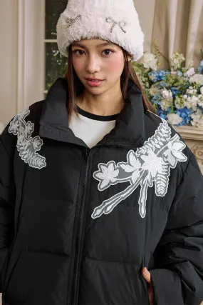 Floral Wreath Lace Embroidered Puffer